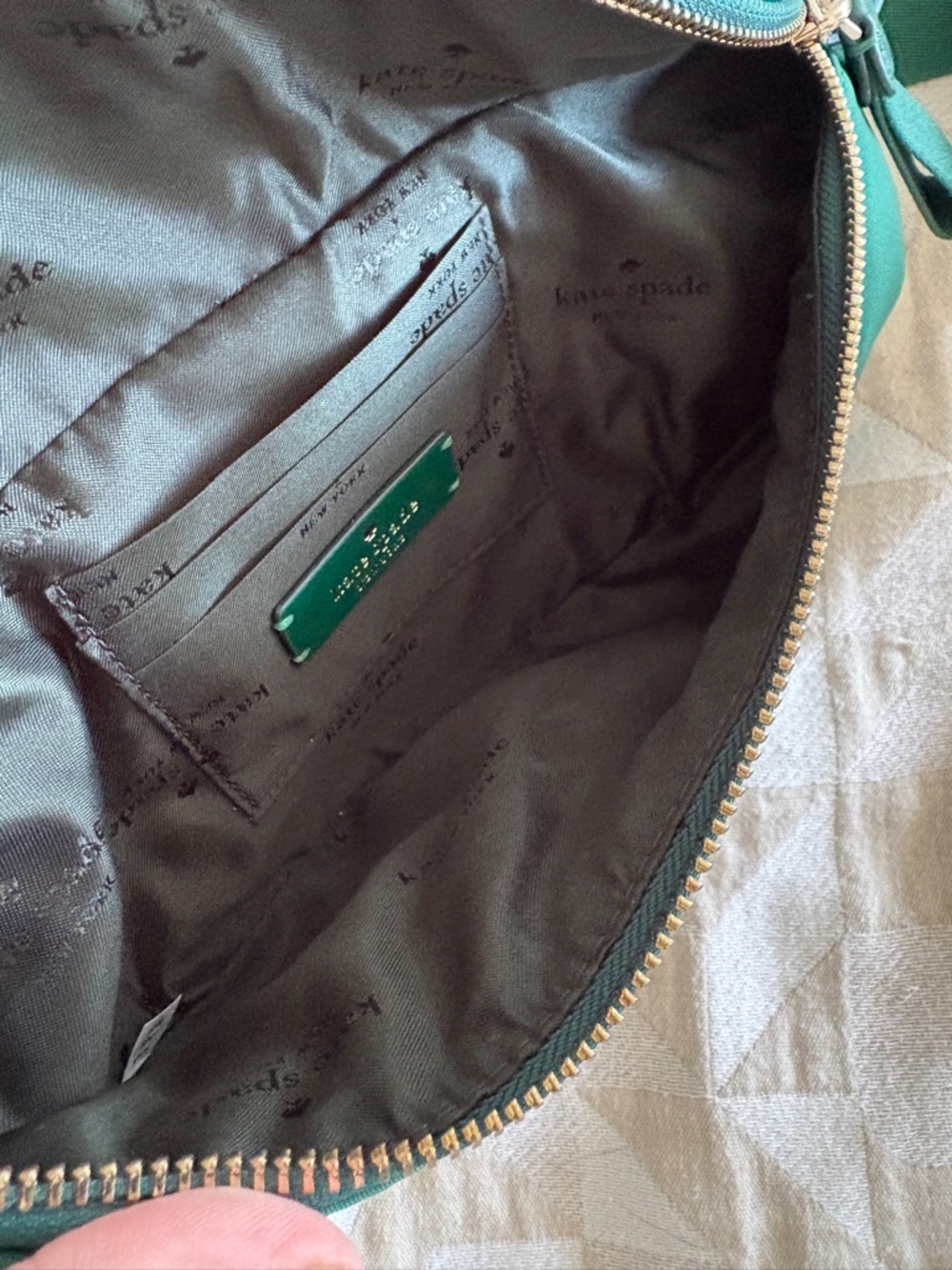 kate spade emerald green nylon crossbody with gold hardware - Picture 9 of 12